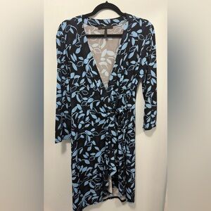 BCBGMaxAzria Black and Blue Leaf Pattern Dress